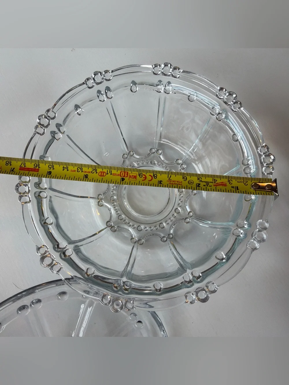 Vintage Clear Glass Covered Candy Dish Trinket Jewelry Bowl Beaded Lid 7”